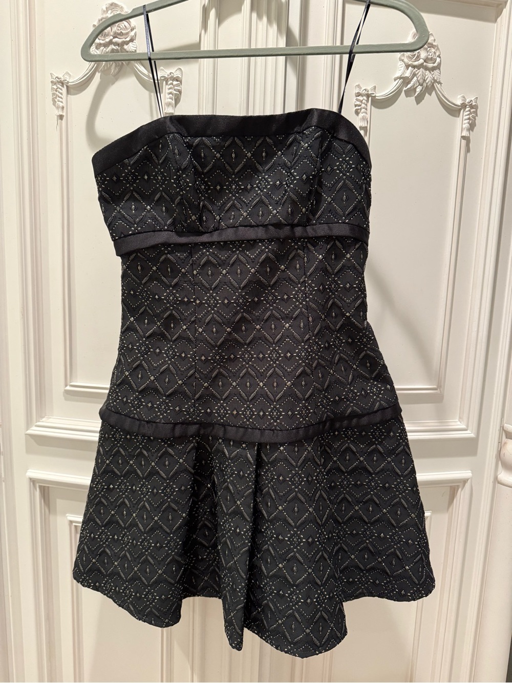 ABS Allen Schwartz Black Textured Dress Fabric with Metallic Dot Pattern
